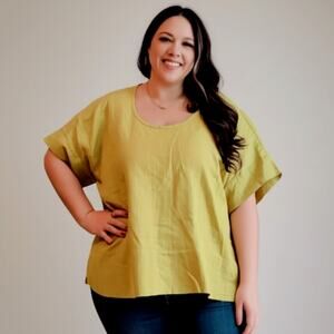 FLAX Designs Linen Top Womens 2G Chartreuse Lagenlook Tunic Oversized Boho Shirt